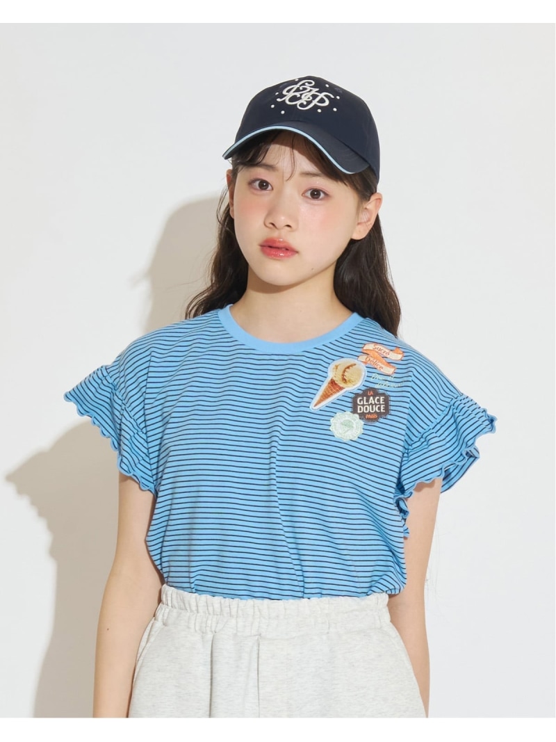 pom ponette junior 【サーティワン クリーム】紋章縫いティーシャツ ナルミヤオンライン トップス カットソー・ティーシャツ 青碧 緑であること サクラ色【貨物輸送無料】