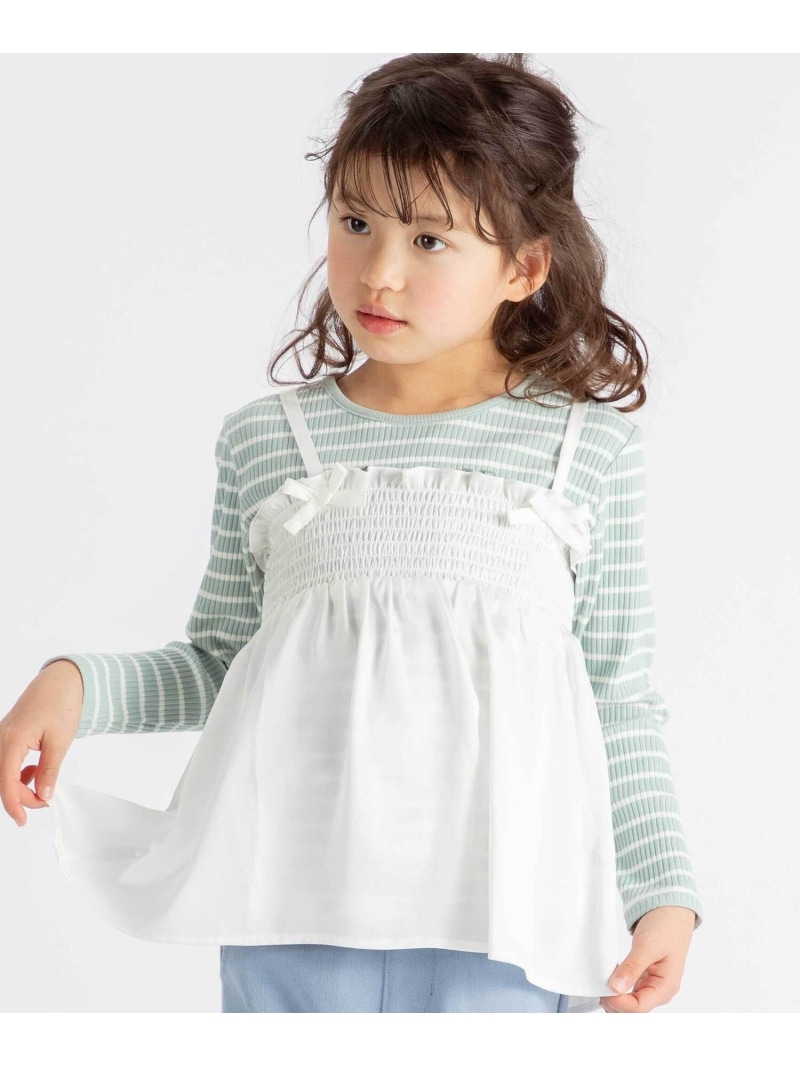 BeBe ラメジョーゼットシャーリングキャミ+リブボーダー長袖Tシャツセット(90~160cm) ベベ オンライン ストア トップス カットソー・Tシャツ ブルー ホワイト【送料無料】