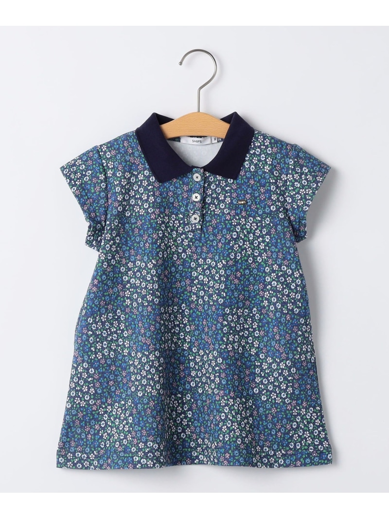 SHIPS KIDS SHIPS KIDS:80~90cm / フラワー ポロシャツ ワンピース シップス ワンピース・ドレス ワンピース ネイビー ホワイト【送料無料】