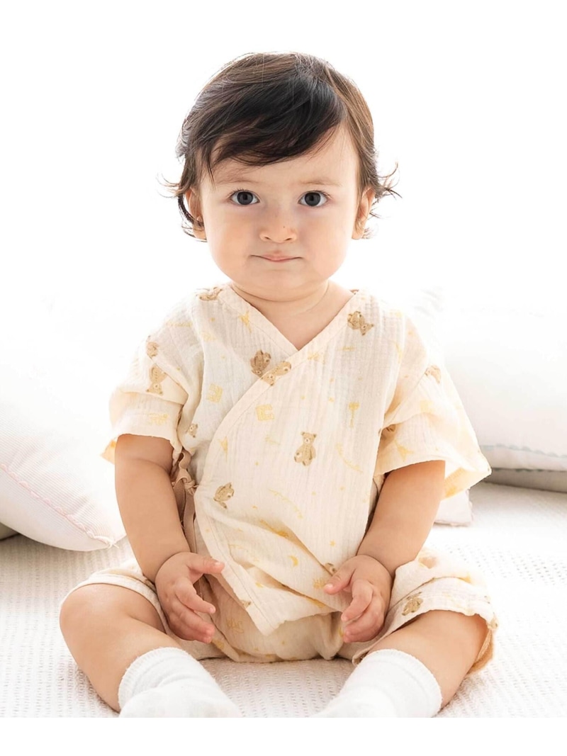 fillot de bebe reduction 【お揃い】ガーゼアニマルプリントカシュクールスーツ(70~90cm) ベベ オンライン ストア マタニティウェア・ベビー用品 ベビー肌着・新生児服 ベージュ ピンク ブルー【送料無料】