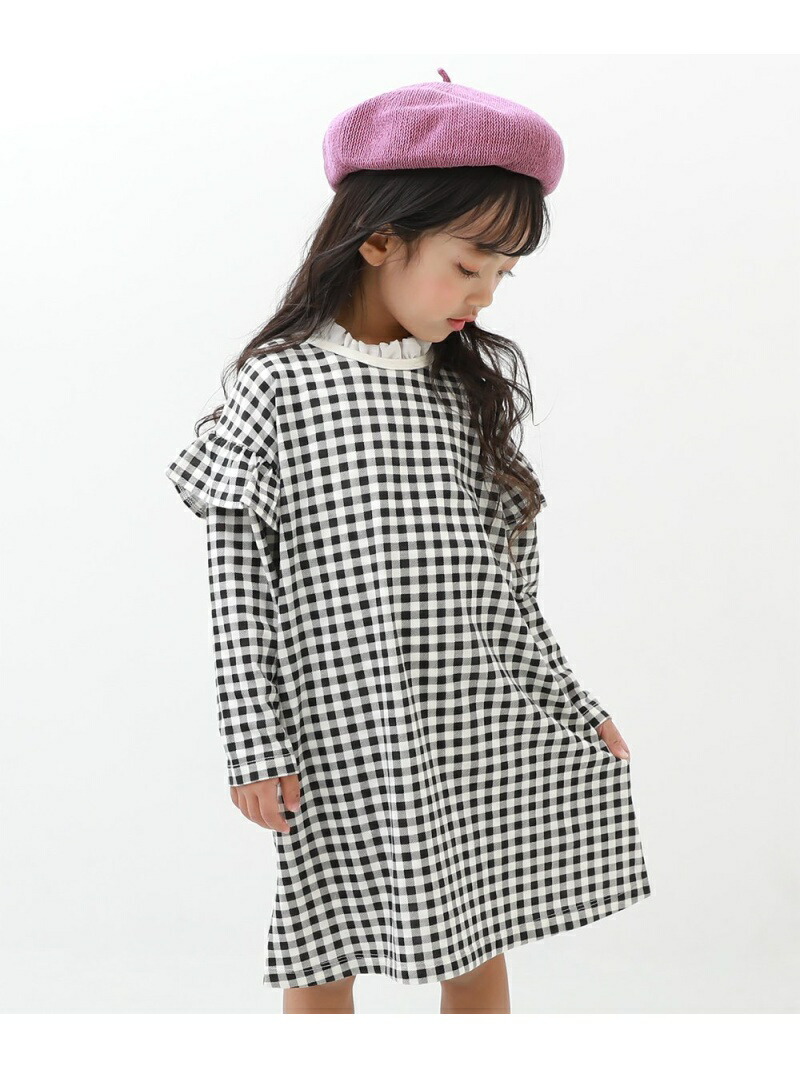 Devirock 総柄袖フリル長袖ワンピース デビロック キッズ ワンピース 子供服