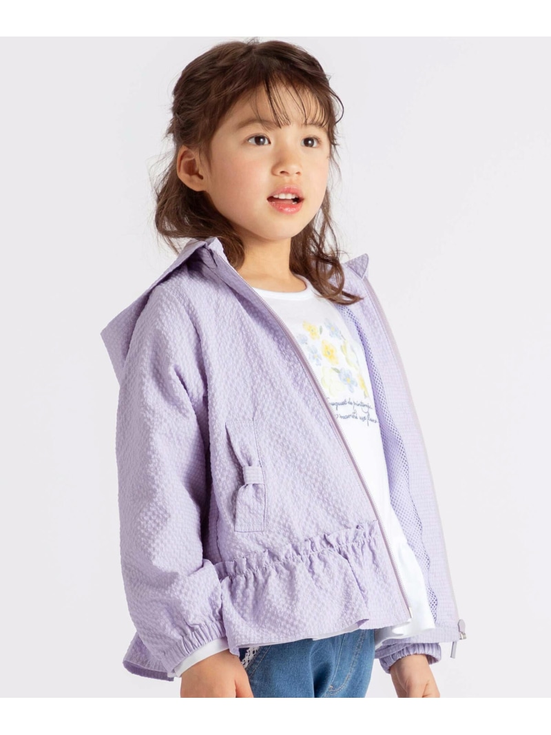 BeBe 【撥水加工】サッカーチェックフード付きペプラムブルゾン(90~150cm) ベベ オンライン ストア ジャケット・アウター ブルゾン・ジャンパー ベージュ パープル【送料無料】