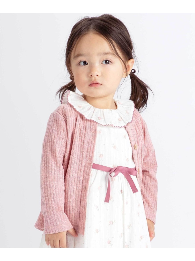 BeBe メランジテレコ長袖ジレー(80~100珊) ベベ オンライン バス発着場 トップス ジレー さくら色 ベージュ【貨物輸送無料】