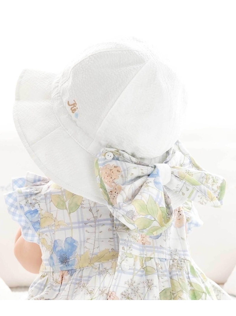 【SALE／20%OFF】fillot de bebe reduction 【 UVカット 】リバティプリント(Irma's Garden)タナローンリボン日よけ付きハット ベベ オンライン ストア マタニティウェア・ベビー用品 ベビー帽子 ホワイト ピンク【RBA_E】【送料無料】画像