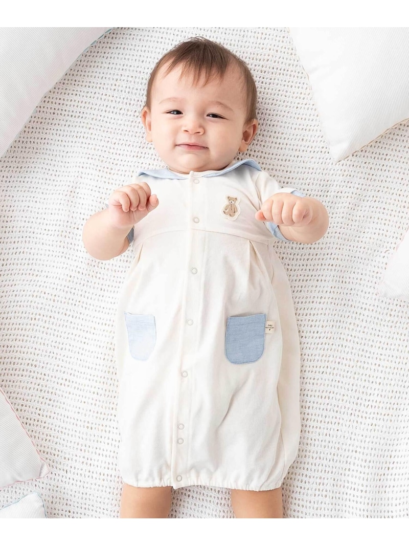 fillot de bebe reduction オーガニックコットンクマパッチ半袖2WAYオール(50~75cm) ベベ オンライン ストア マタニティウェア・ベビー用品 ロンパース・カバーオール ホワイト【送料無料】