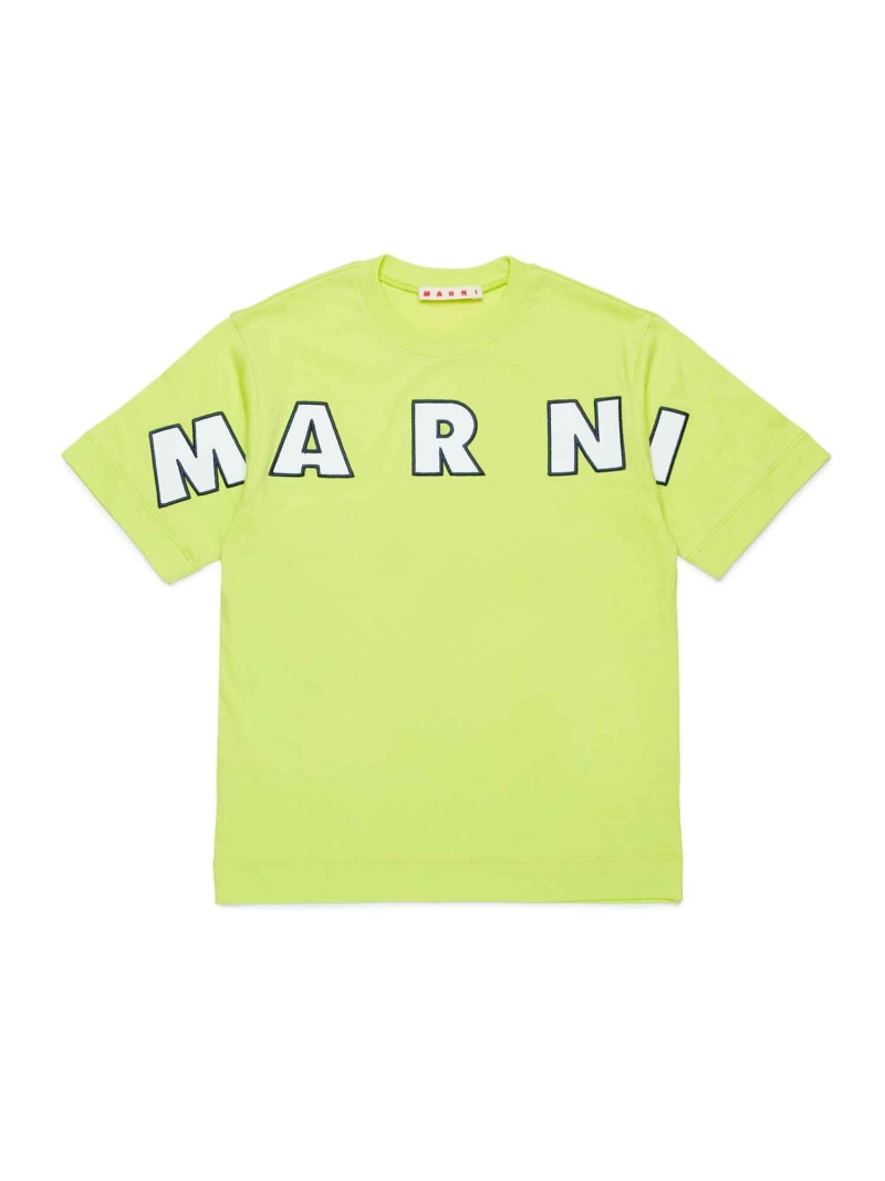 【SALE／49%OFF】MARNI MARNI(マルニ)Kids \u0026 Junior ブランド名ロゴタイプ半袖プルオーバーカットソー シフォン トップス カットソー・プルオーバー 黒いこと 黄色【RBA_E】【貨物輸送無料】
