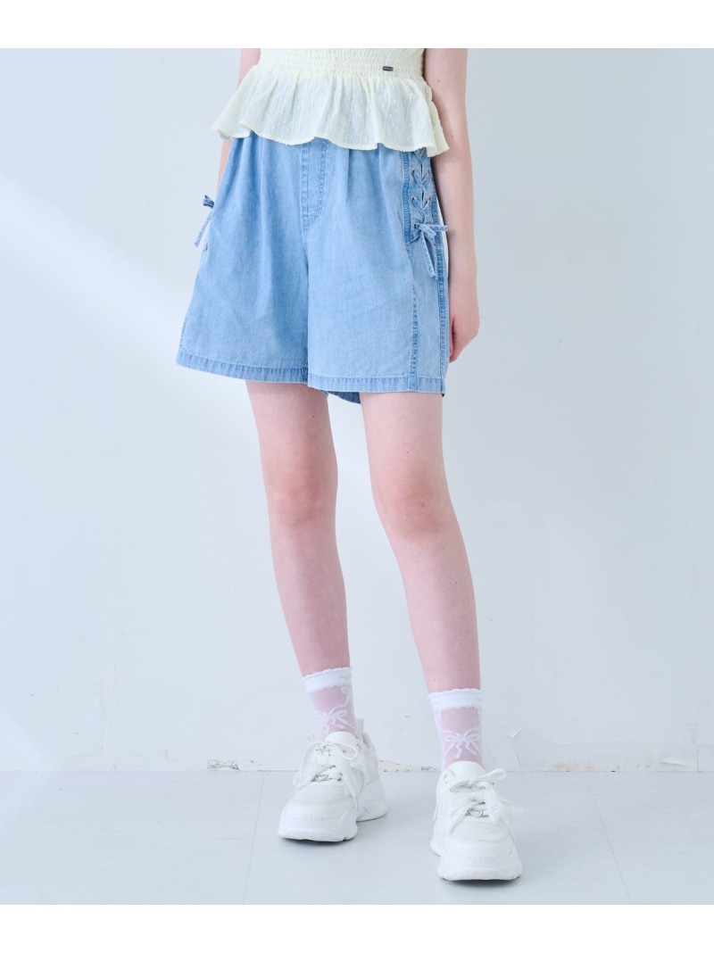 mezzo piano Junior レースアップリボンショートパンツ ナルミヤオンライン パンツ その他のパンツ グレー ブルー【送料無料】