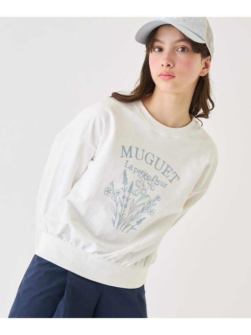 【SALE／30%OFF】pom ponette junior フラワー刺しゅうプルオーバー ナルミヤオンライン トップス スウェット・トレーナー ホワイト ネイビー【RBA_E】【送料無料】