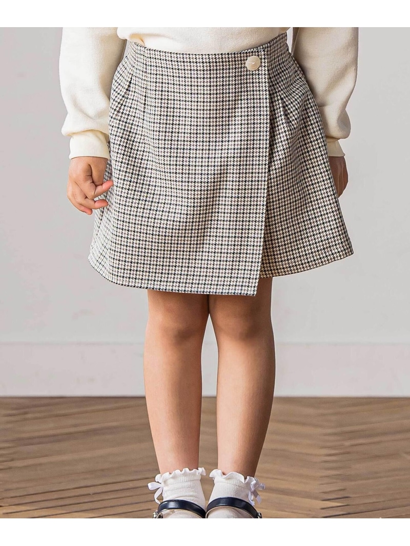 【SALE／50%OFF】Tartine et Chocolat 千鳥チェック柄ラップ風スカパン(100~140cm) ベベ オンライン ストア パンツ キュロット ホワイト ブラウン【RBA_E】【送料無料】