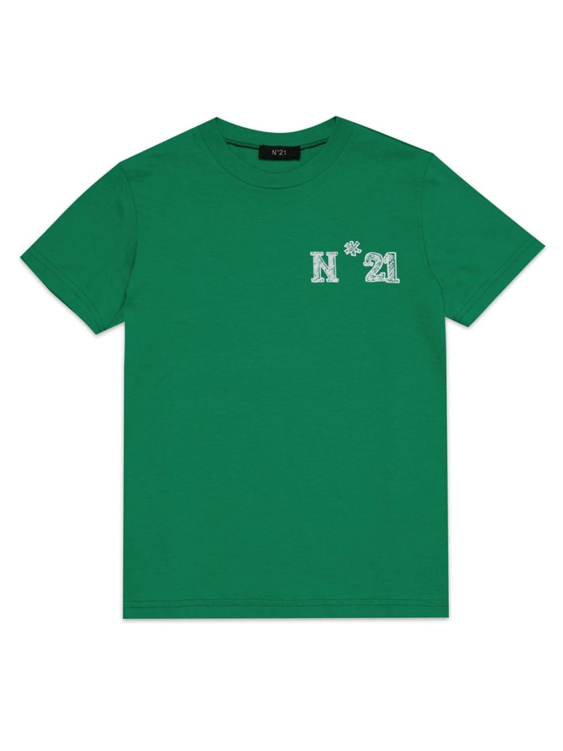 【SALE／62%OFF】N21 N°21 ヌメロ ヴェントゥーノ Kids & Junior ワンポイントブランドロゴ半袖Tシャツ シフォン トップス カットソー・Tシャツ グリーン【RBA_E】【送料無料】
