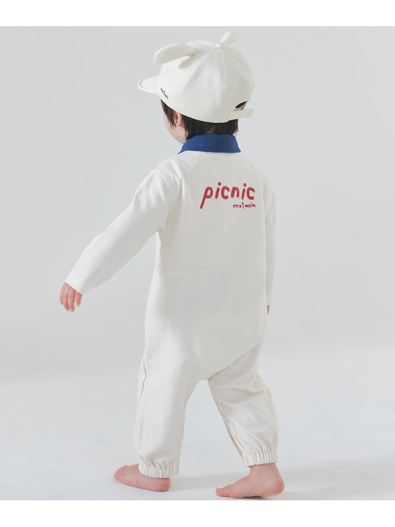 【SALE／30%OFF】moimoln Picnicデニム風ポケット長袖カバーオール モイモルン マタニティウェア・ベビー用品 ロンパース・カバーオール ホワイト【RBA_E】【送料無料】