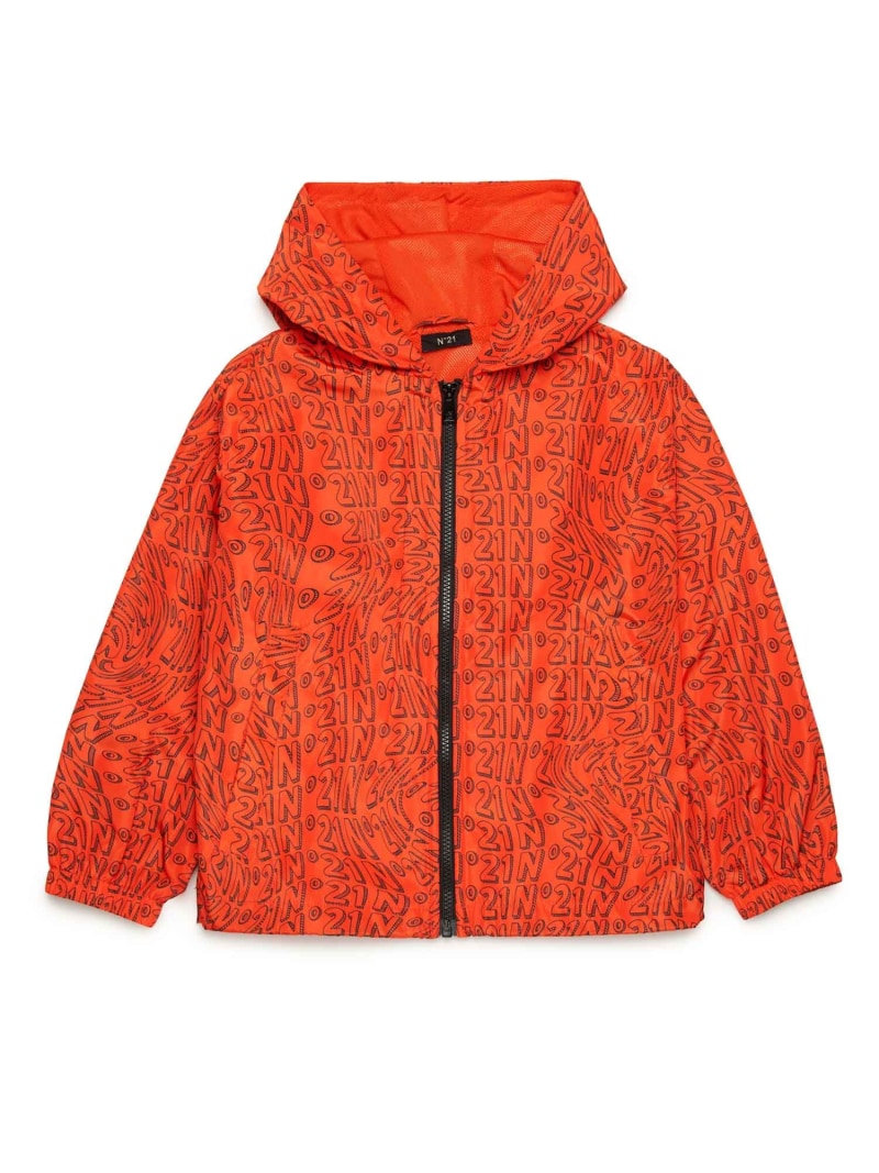 【SALE／53%OFF】N21 N°21 ヌメロ ヴェントゥーノ Kids \u0026 Junior ジップアップフードジャケット シフォン ジャケット・アウター ナイロン上衣 オレンジ色【RBA_E】【貨物輸送無料】