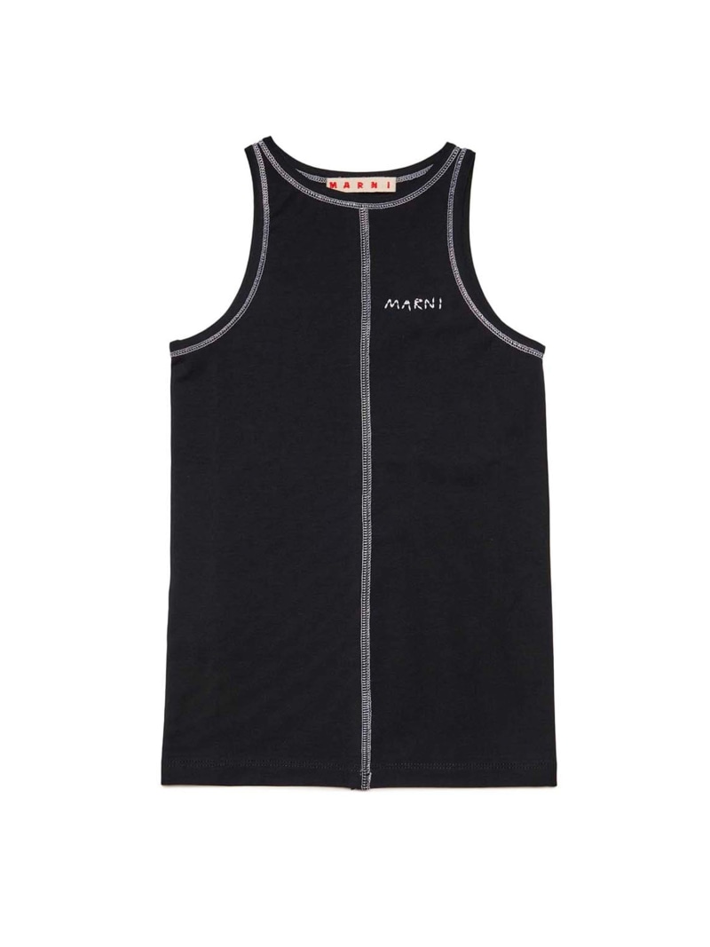 【SALE／62%OFF】MARNI MARNI マルニ Kids \u0026 Junior ワンポイントブランドロゴタンクトップ シフォン トップス ノースリーブ・貯蔵タンクいの一番 黒いこと【RBA_E】【貨物輸送無料】