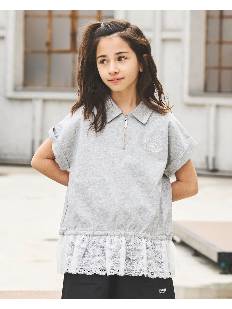 pom ponette junior ハーフジップレーストップス ナルミヤオンライン トップス カットソー・プルオーバー 青色 薄墨色【貨物輸送無料】