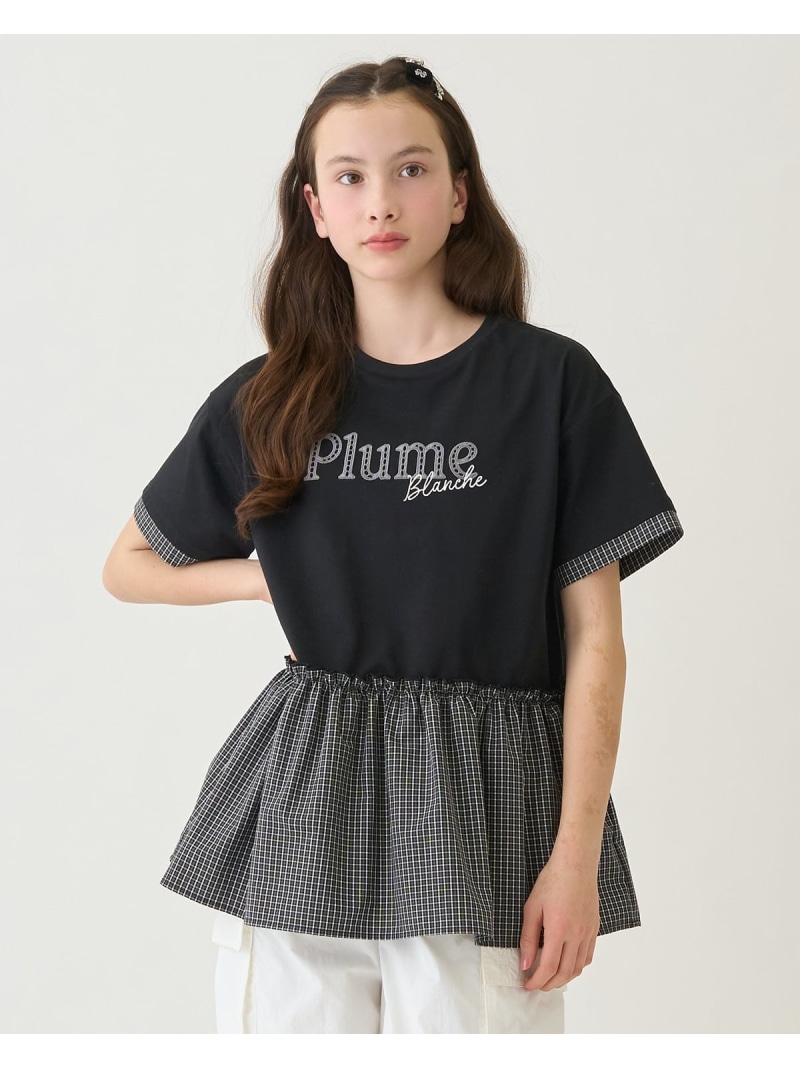 pom ponette junior 【接触冷感】ペプラムチェックプルオーバー ナルミヤオンライン トップス カットソー・Tシャツ ホワイト【送料無料】