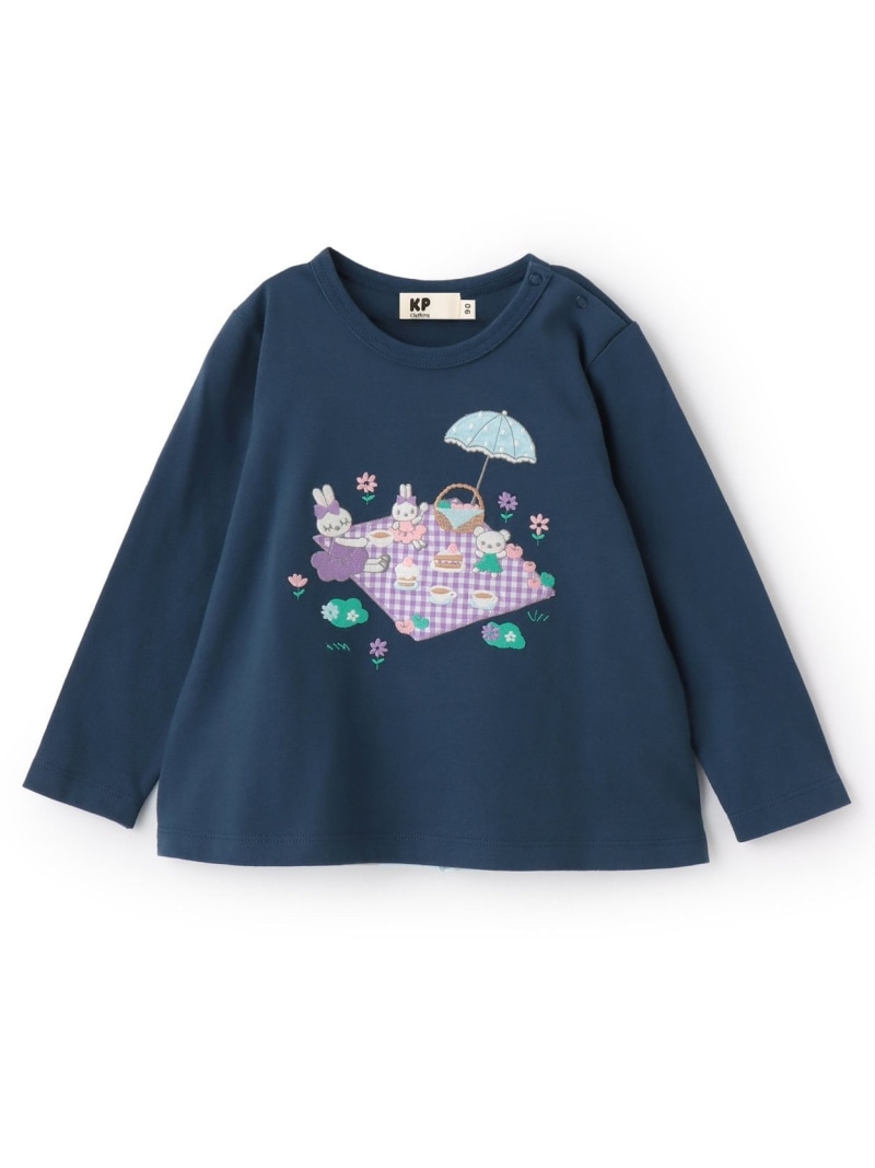 KP ピクニック柄アップリケ 長袖Tシャツ ナルミヤオンライン トップス その他のトップス ネイビー ホワイト【送料無料】