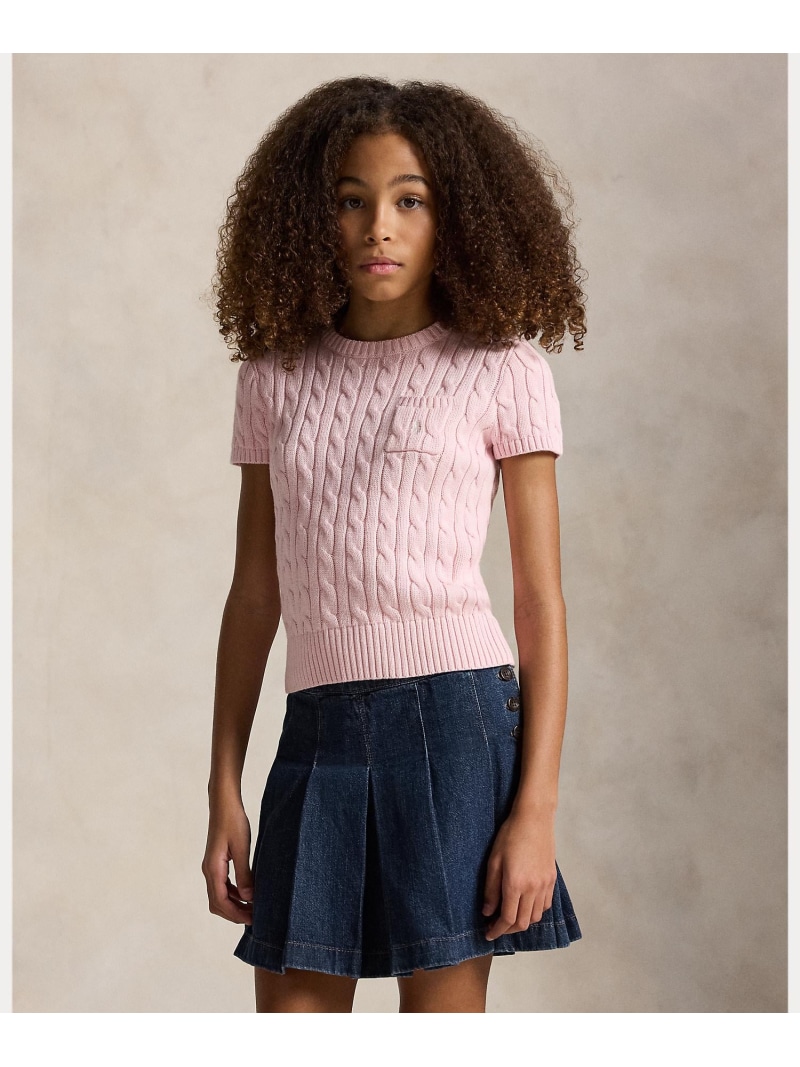 POLO RALPH LAUREN (ガールズ 7才~16才)有線テレビ編み物 綿織物 遊撃手捩り スウェーター ラルフローレン トップス 編み物 サクラ色【貨物輸送無料】