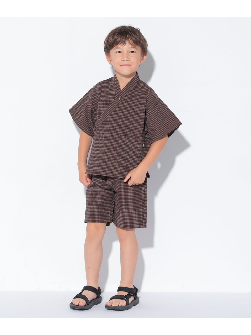 【SALE／40%OFF】SHIPS KIDS SHIPS KIDS:100~130cm /＜吸水速乾/UVカット＞チェック 甚平 シップス 着物・浴衣・和装小物 浴衣 ブラウン【RBA_E】【送料無料】