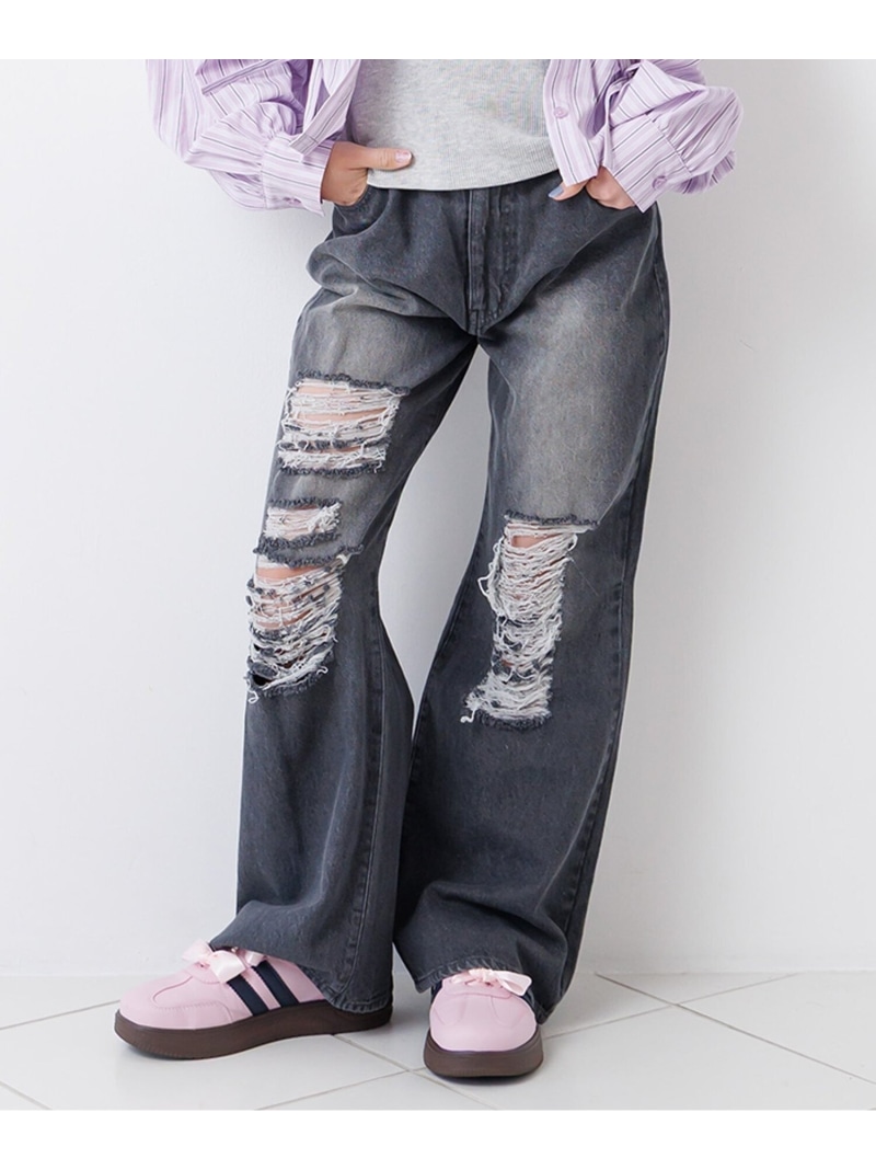 algy バックロゴワイドフレアパンツ エフオーオンラインストア パンツ その他のパンツ グレー ブルー【送料無料】