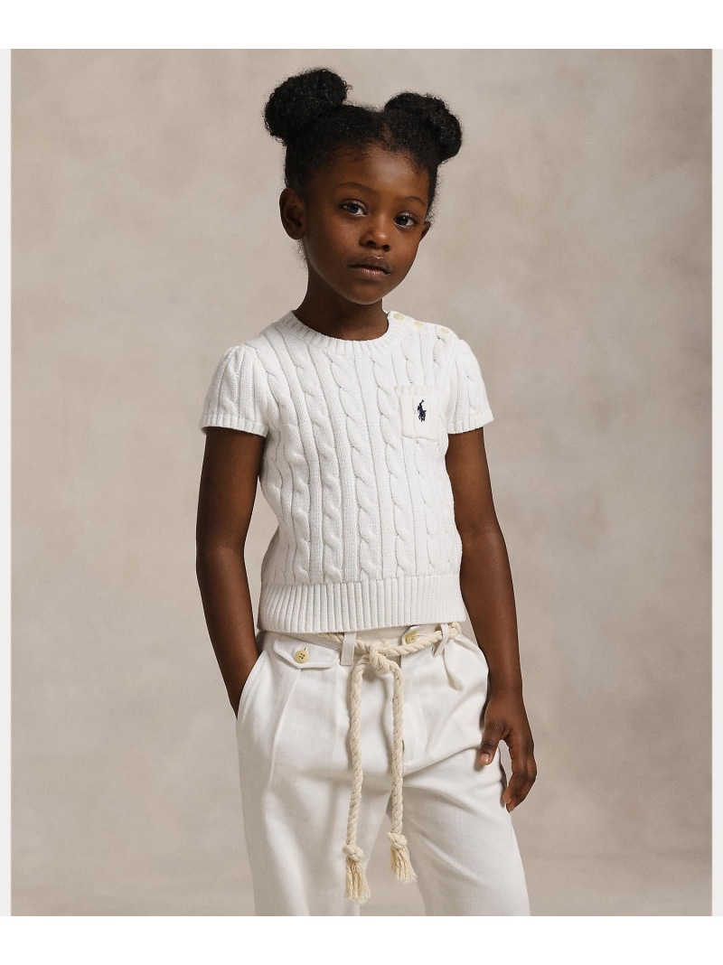 POLO RALPH LAUREN (ガールズ 2才~6才)ケーブルニット コットン ショートスリーブ セーター ラルフローレン トップス ニット ホワイト【送料無料】