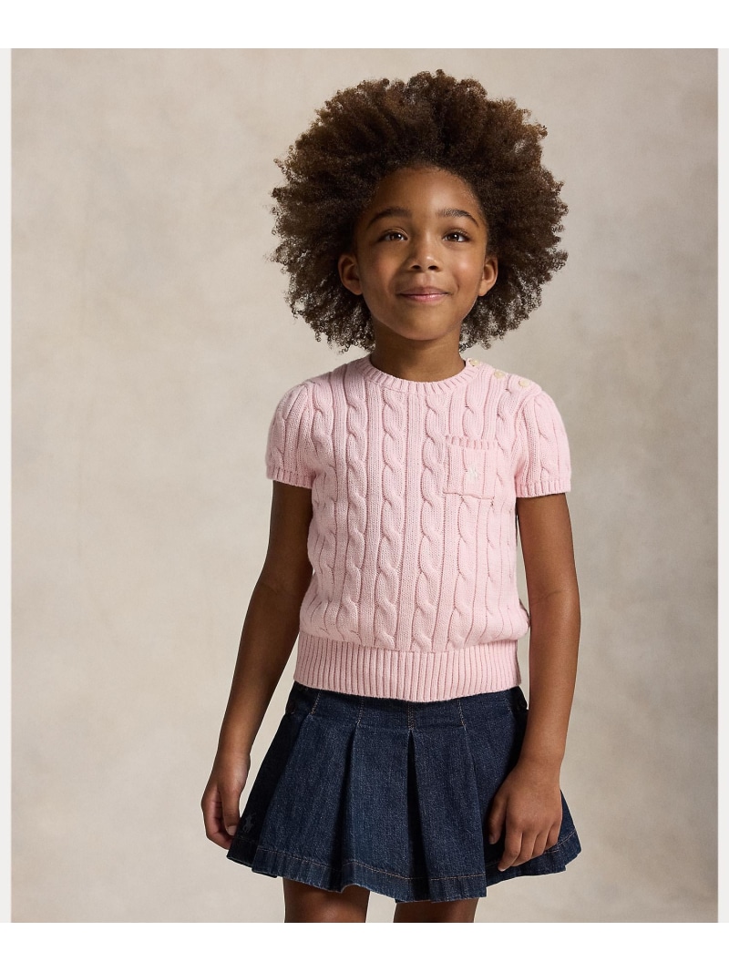 POLO RALPH LAUREN (ガールズ 2才~6才)ケーブルニット コットン ショートスリーブ セーター ラルフローレン トップス ニット ピンク【送料無料】