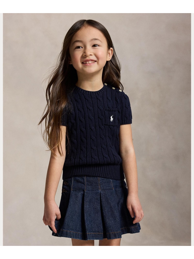 POLO RALPH LAUREN (ガールズ 2才~6才)ケーブルニット コットン ショートスリーブ セーター ラルフローレン トップス ニット ネイビー【送料無料】
