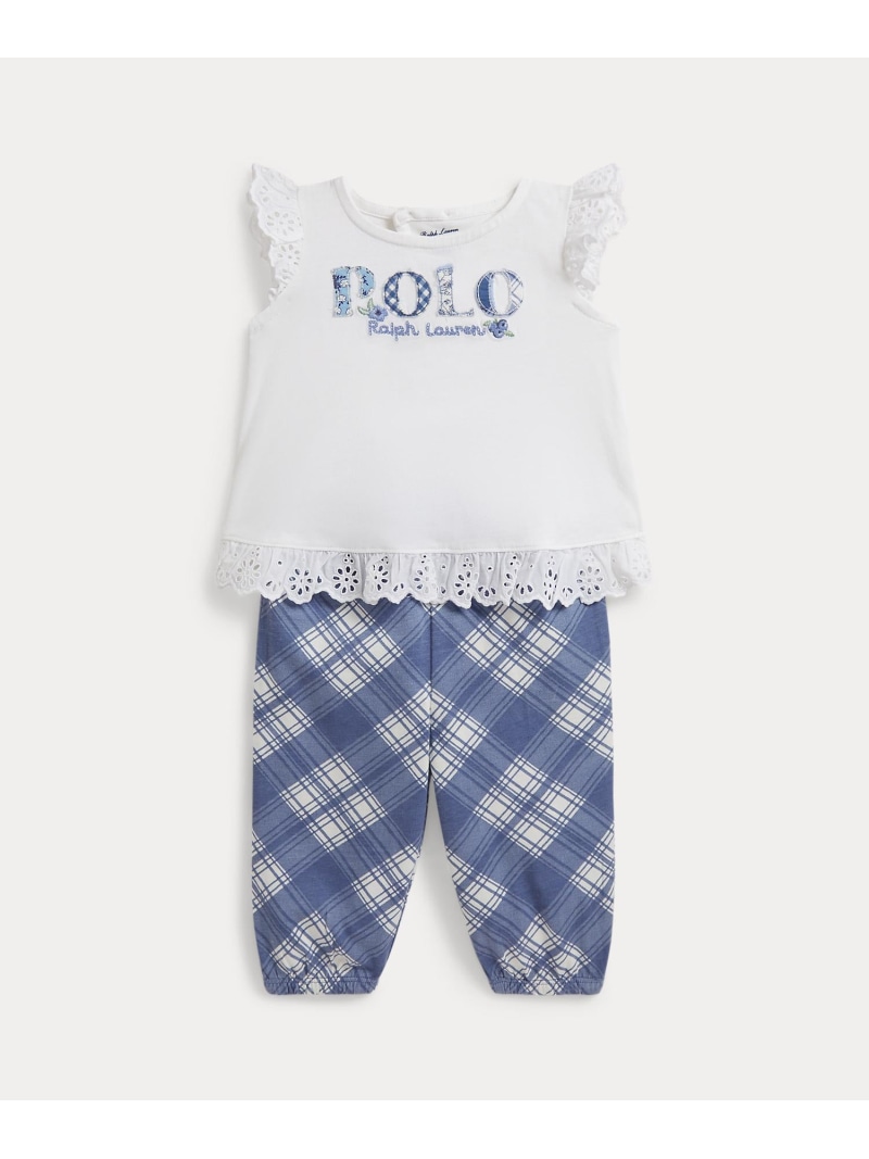 POLO RALPH LAUREN (ベビー)ロゴ コットン ジャージー トップス & チェック パンツ ラルフローレン トップス カットソー・Tシャツ ホワイト【送料無料】