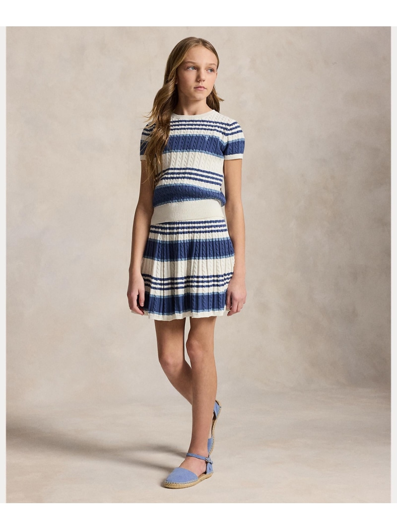 POLO RALPH LAUREN (ガールズ 7才~16才)ストライプド 有線テレビ 綿織物 スウェーター \u0026 スコート ラルフローレン トップス 編み物 白いこと【貨物輸送無料】