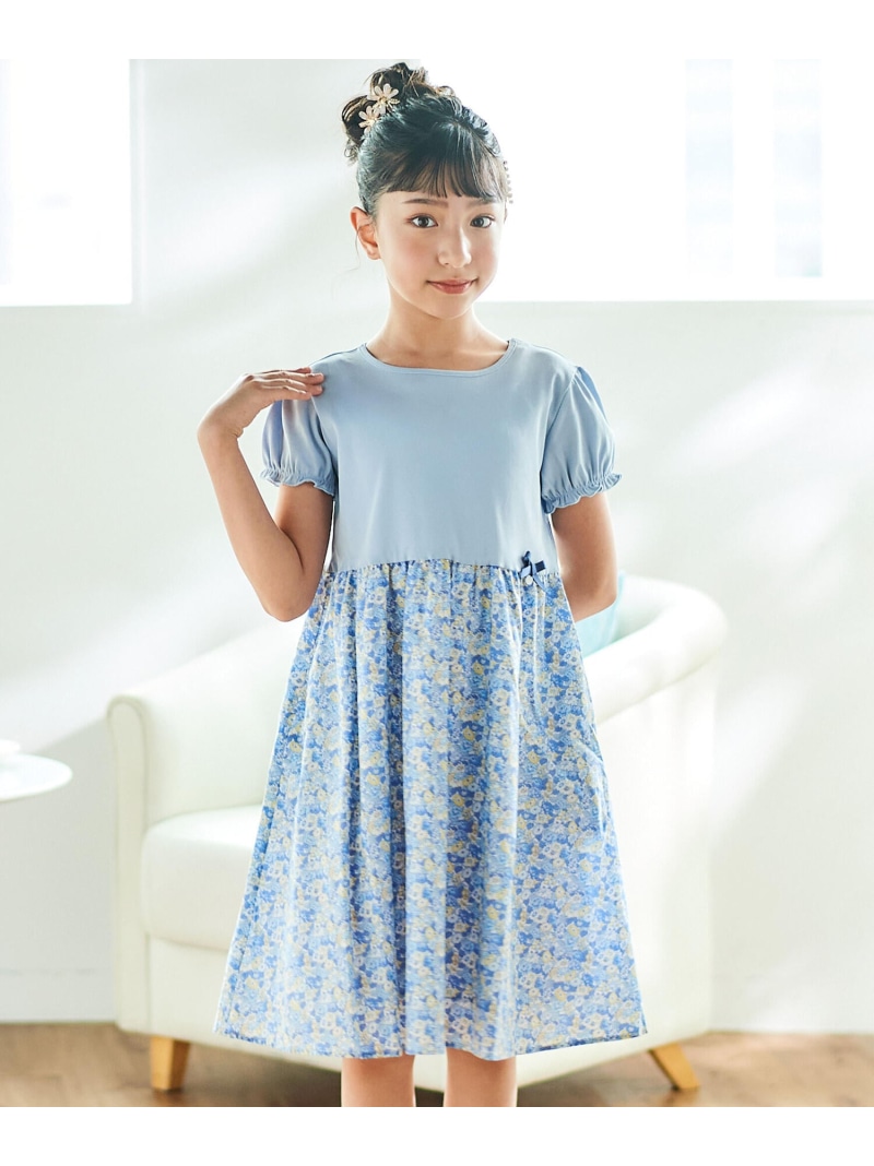Tartine et Chocolat 【日本製】【お揃い】リバティ(leontyne dream)プリントタナローン フライス切り替えワンピース(90~140cm) ベベ オンライン ストア ワンピース・ドレス ワンピース パープル ブルー【送料無料】