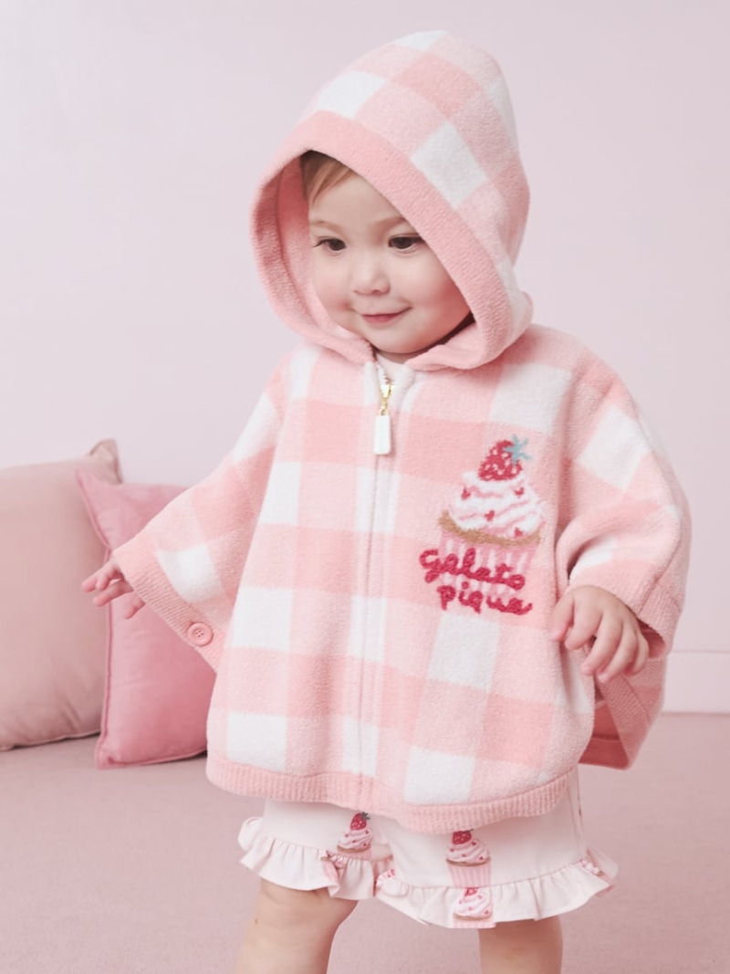 gelato pique 【BABY】エアリーモコギンガムチェック柄ポンチョ ジェラートピケ トップス パーカー・フーディー さくら色【貨物輸送無料】