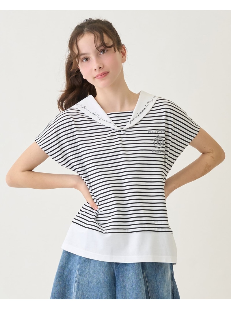 pom ponette junior 【130cmあり】セーラーレイヤードトップス ナルミヤオンライン トップス カットソー・Tシャツ ホワイト グリーン ブルー【送料無料】 8,873円