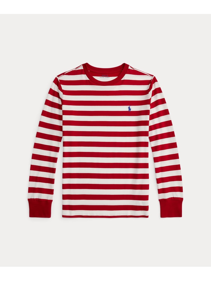 POLO RALPH LAUREN (ボーイズ 8才~20才)ストライプド 綿織物 ロング捩り プルオーバー ラルフローレン トップス カットソー・プルオーバー 赤いこと【貨物輸送無料】