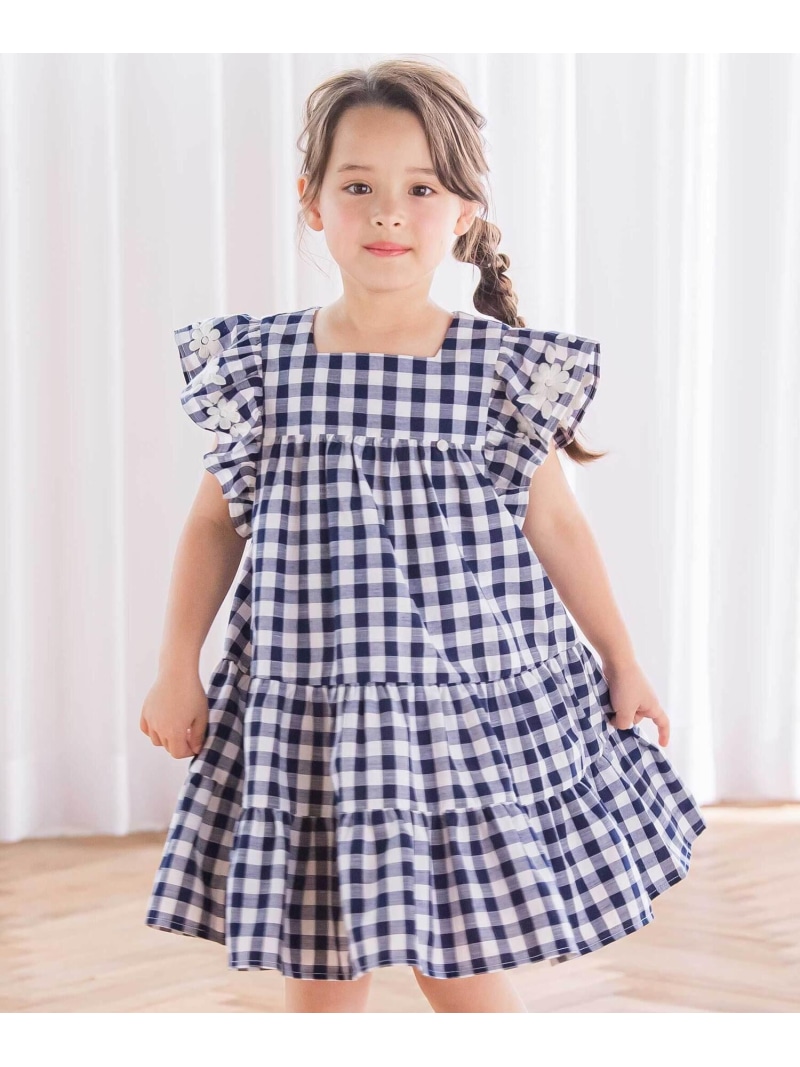 Tartine et Chocolat 【お揃い】ギンガムチェック花柄刺しゅうワンピース(90~140cm) ベベ オンライン ストア ワンピース・ドレス ワンピース ネイビー【送料無料】