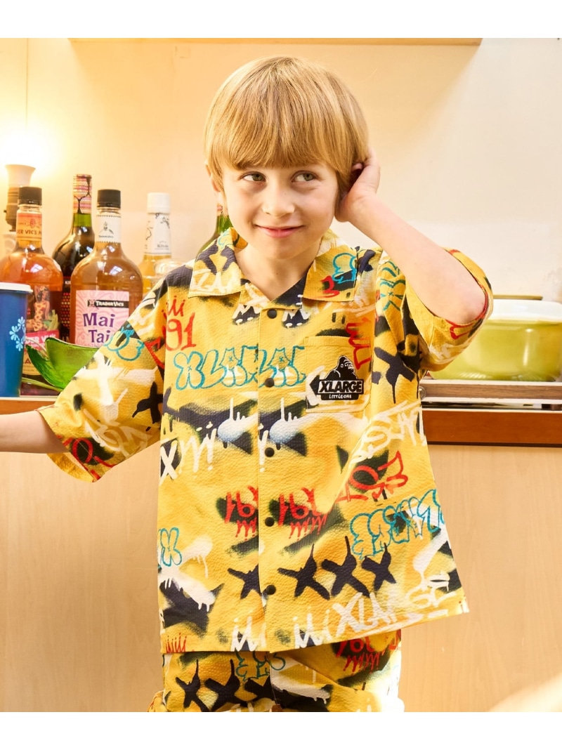 XLARGE KIDS スプレーアート総柄半袖シャツ ナルミヤオンライン トップス シャツ・ブラウス グレー【送料無料】
