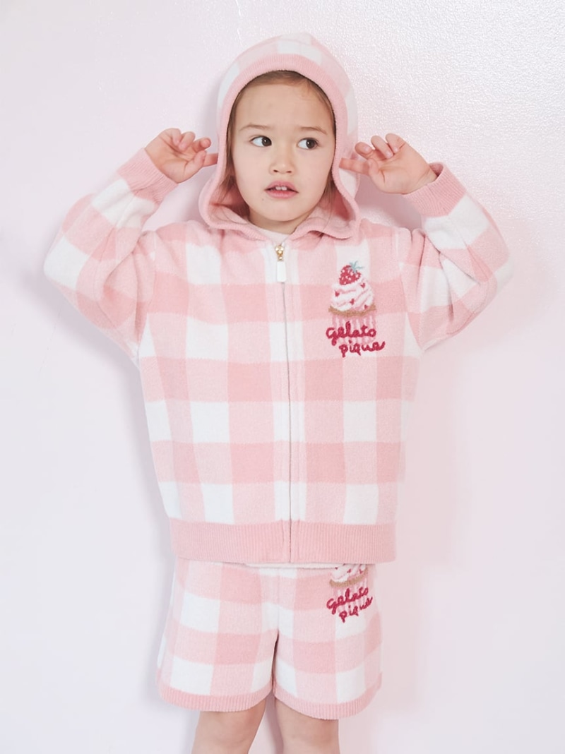 gelato pique 【KIDS】エアリーモコギンガムチェック柄アノラック ジェラートピケ トップス パーカー・フーディー サクラ色【貨物輸送無料】