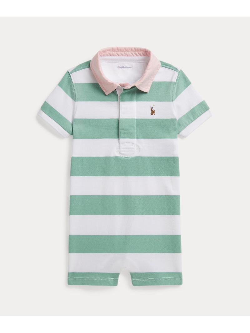 POLO RALPH LAUREN (もの言う花)ストライプド 綿織物 ラガー 遊撃手櫂 ラルフローレン マタニティウェア・ベビー機材 ロンパース・押しかぶせる櫂 緑であること【貨物輸送無料】 カバーオール・ロンパース-ベビーファッション