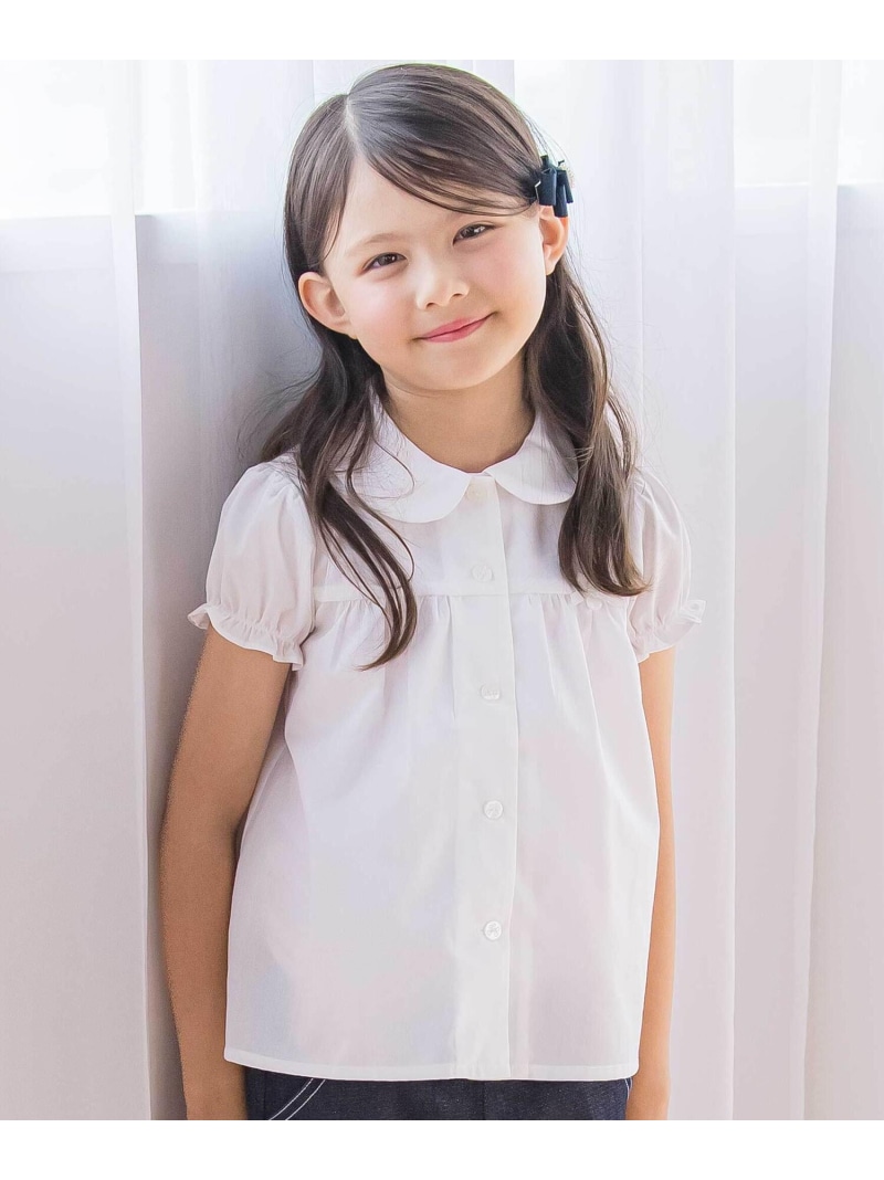 Tartine et Chocolat コットンシャンブレー襟付きパフスリーブブラウス(100~140cm) ベベ オンライン ストア トップス シャツ・ブラウス ホワイト ブルー【送料無料】
