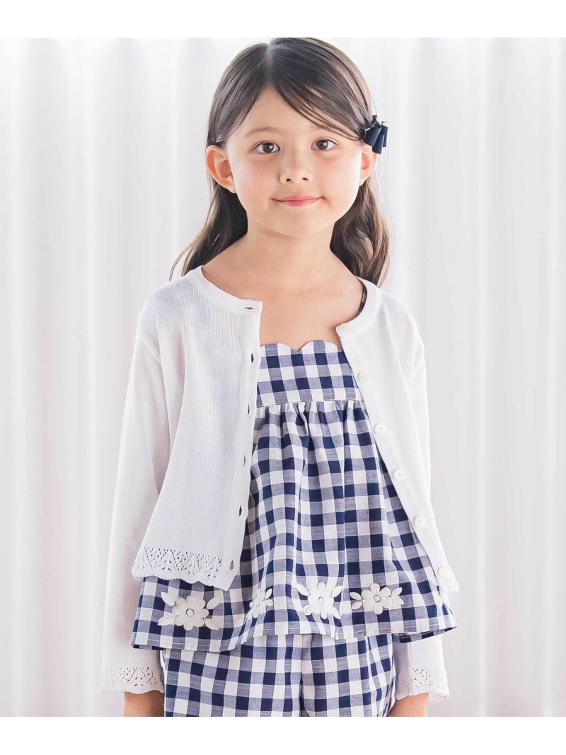 【SALE／30%OFF】Tartine et Chocolat 【日本製】【お一揃い】ドラロン綿飾りつけ編み長袖ジレー(100~140糎) ベベ オンライン バス発着場 トップス ジレー 薄墨色 白いこと【RBA_E】【貨物輸送無料】