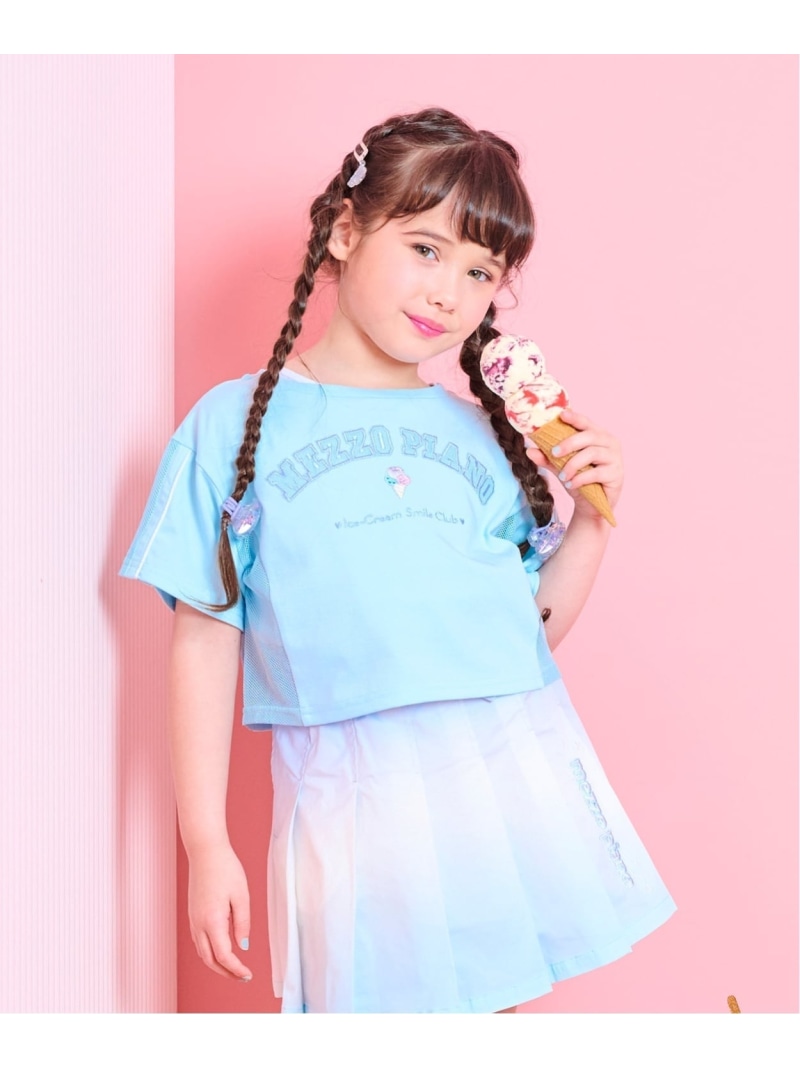 mezzo piano メッシュうつり変わりプルオーバー \u0026貯蔵タンクいの一番仕掛ける【遮熱・当たること冷感・吸水速乾・UVとり捨てる】 ナルミヤオンライン トップス カットソー・プルオーバー 青色【貨物輸送無料】