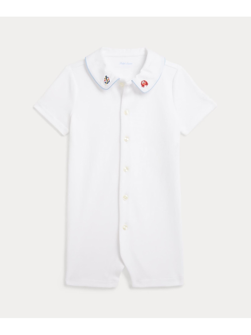 POLO RALPH LAUREN (もの言う花)エンブロイダリーカラー 綿織物 遊撃手櫂 ラルフローレン マタニティウェア・ベビー装置 ロンパース・取りまかなう櫂 白いこと【貨物輸送無料】