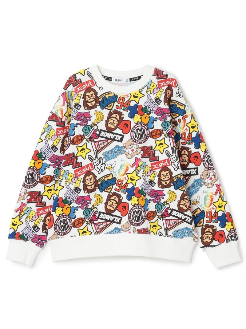 【SALE／30%OFF】X-girl Stages キラッキー&ファニーゴリラ ミックスロゴトレーナー ナルミヤオンライン トップス スウェット・トレーナー ホワイト【RBA_E】【送料無料】