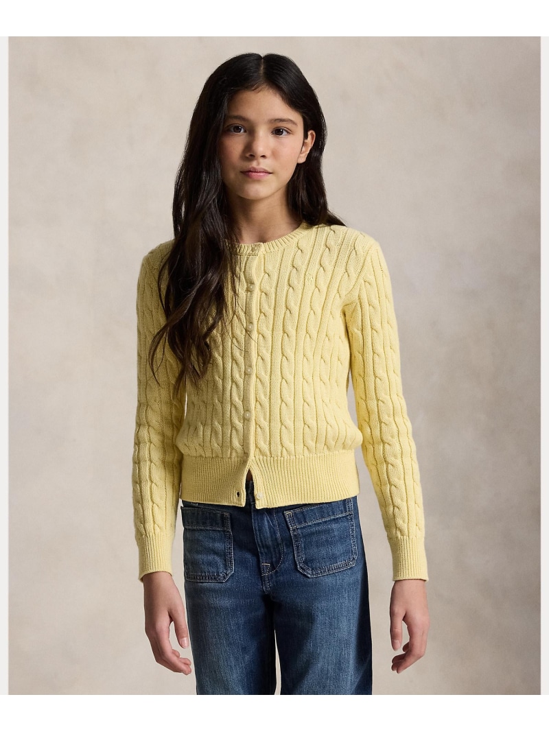 POLO RALPH LAUREN (ガールズ 7才~16才)メタリック 有線テレビ編み物 ジレー ラルフローレン トップス ジレー 黄色【貨物輸送無料】