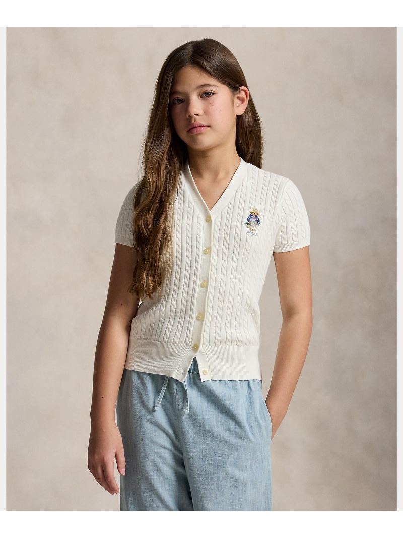 POLO RALPH LAUREN (ガールズ 7才~16才)Polo ベア 有線テレビ 綿織物 V素っ首 ジレー ラルフローレン トップス ジレー 白いこと【貨物輸送無料】