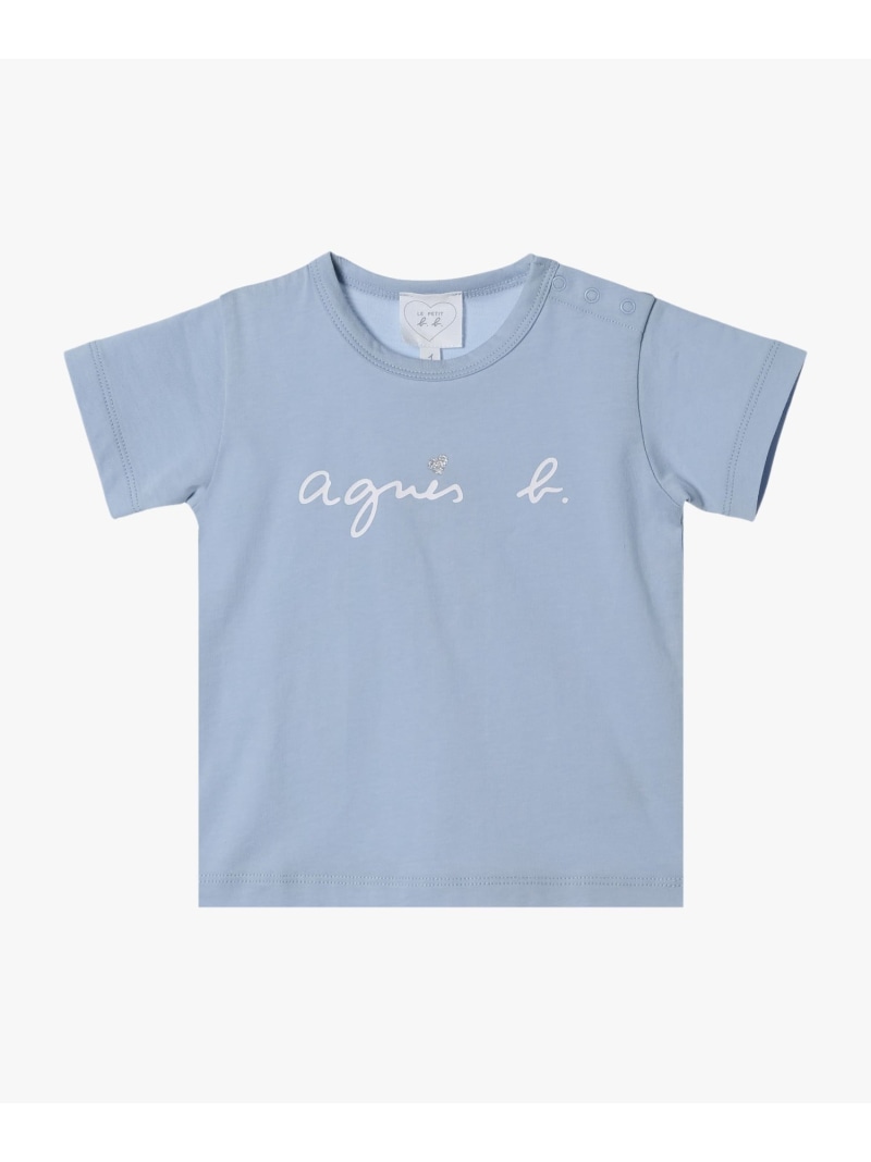agnes b. ENFANT ベビー ロゴ ハート プリント コットン 半袖 Tシャツ アニエスベー トップス カットソー・Tシャツ ブルー【送料無料】