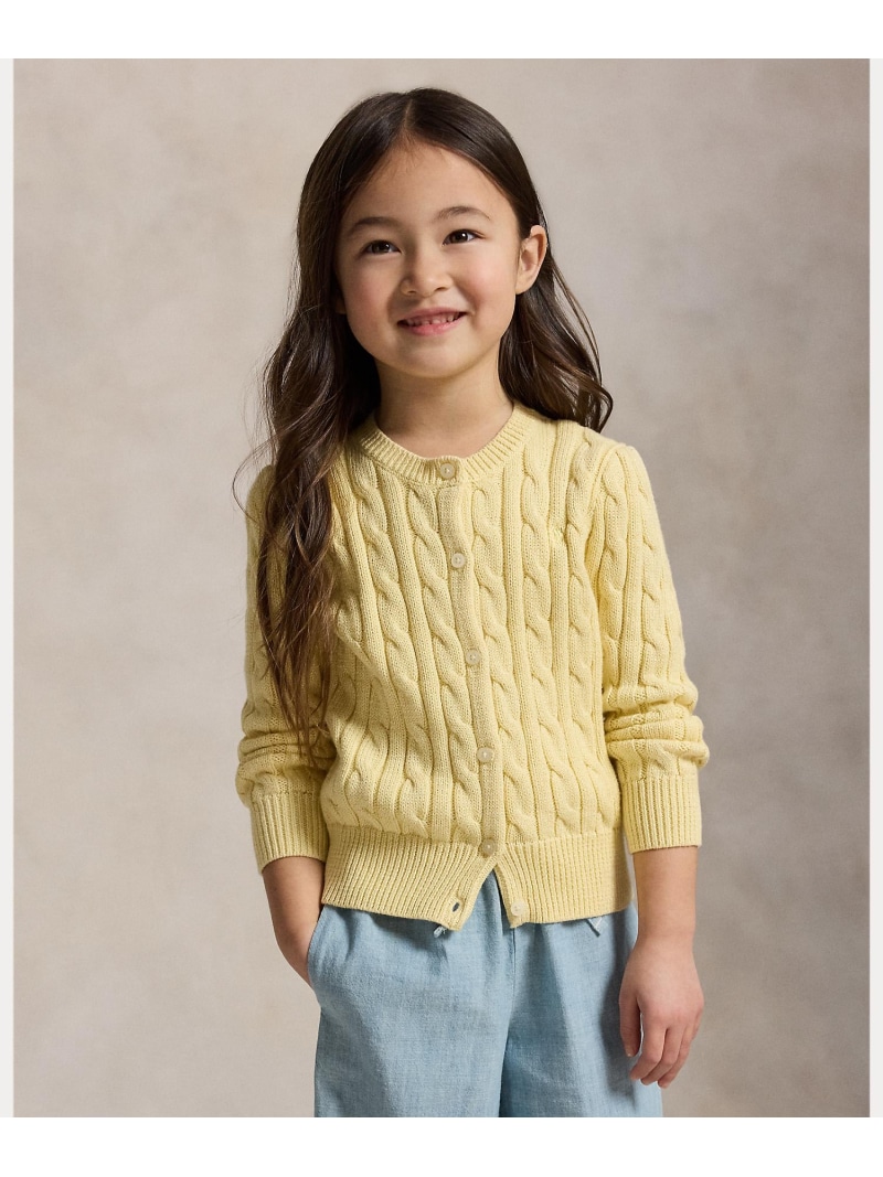 POLO RALPH LAUREN (ガールズ 2才~6才)メタリック 有線テレビ編み物 ジレー ラルフローレン トップス ジレー 黄色【貨物輸送無料】