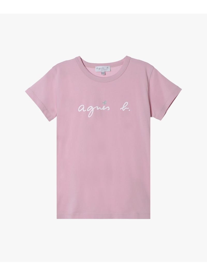 agnes b. ENFANT キッズ ロゴ ハート プリント コットン 半袖 Tシャツ \