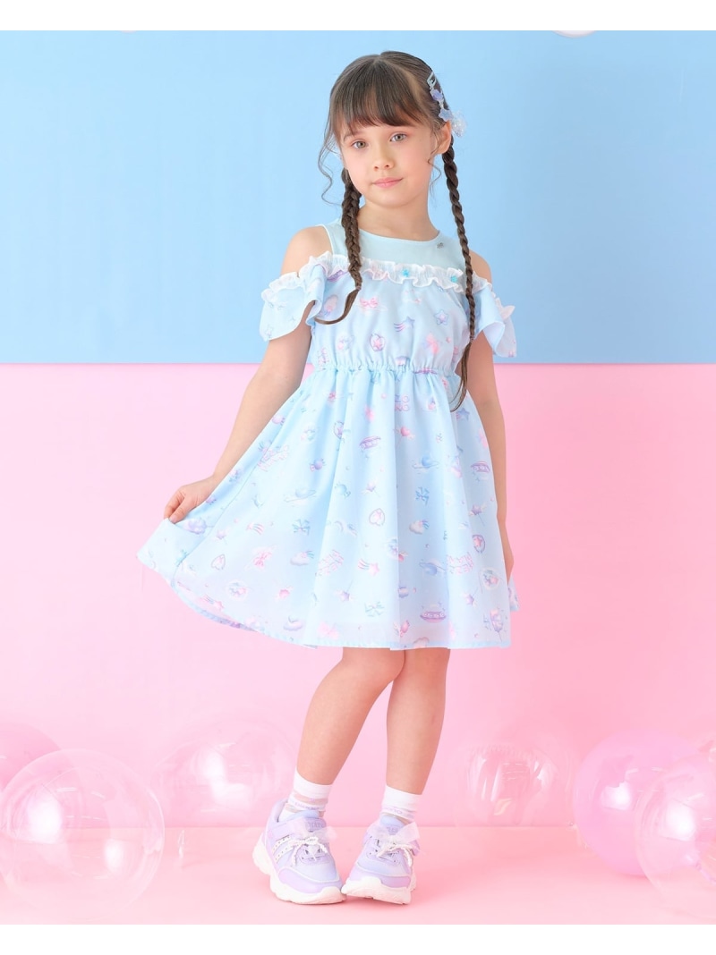 mezzo piano プラネット柄 ドッキングワンピース ナルミヤオンライン ワンピース・ドレス ワンピース グリーン パープル【送料無料】
