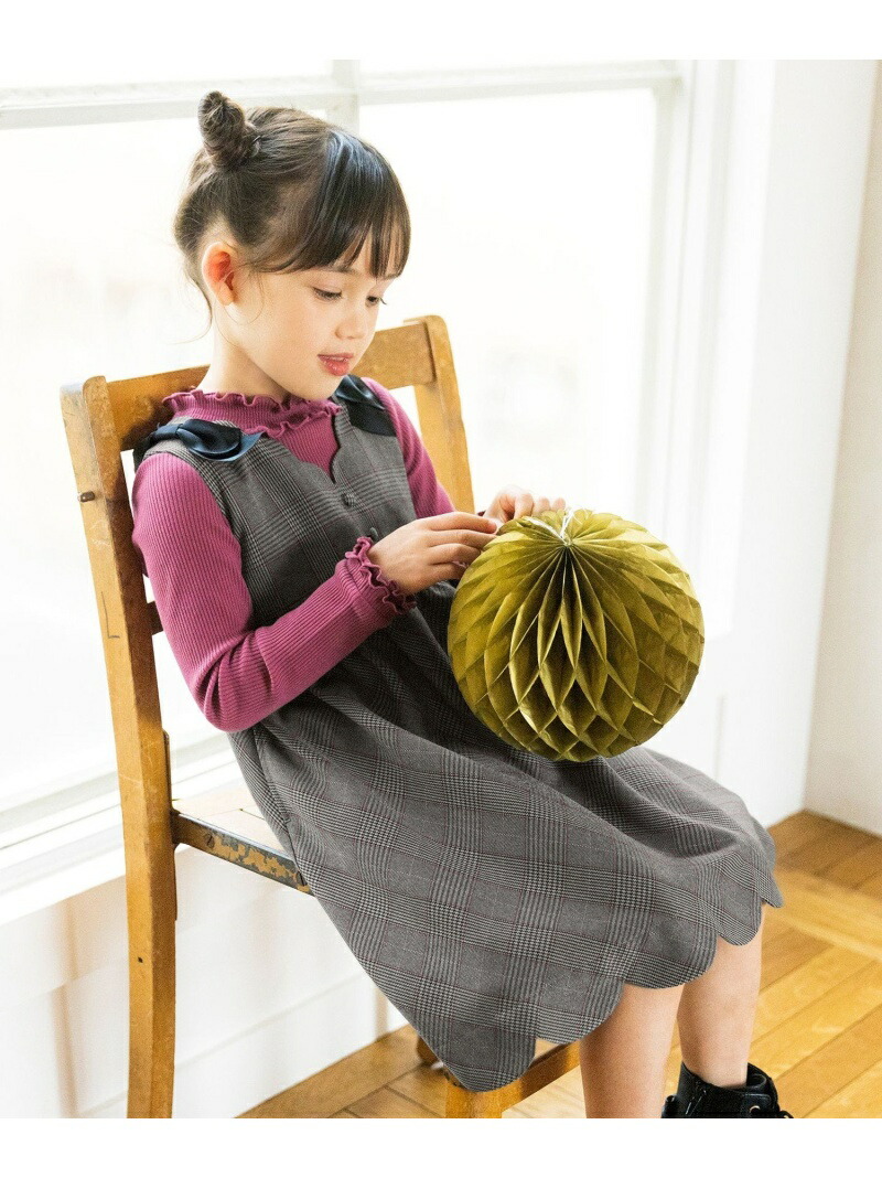 Any Fam Kids チェックジャンパースカート エニィファム ワンピース ドレス ジャンパースカート グレー ベージュ 100 本物