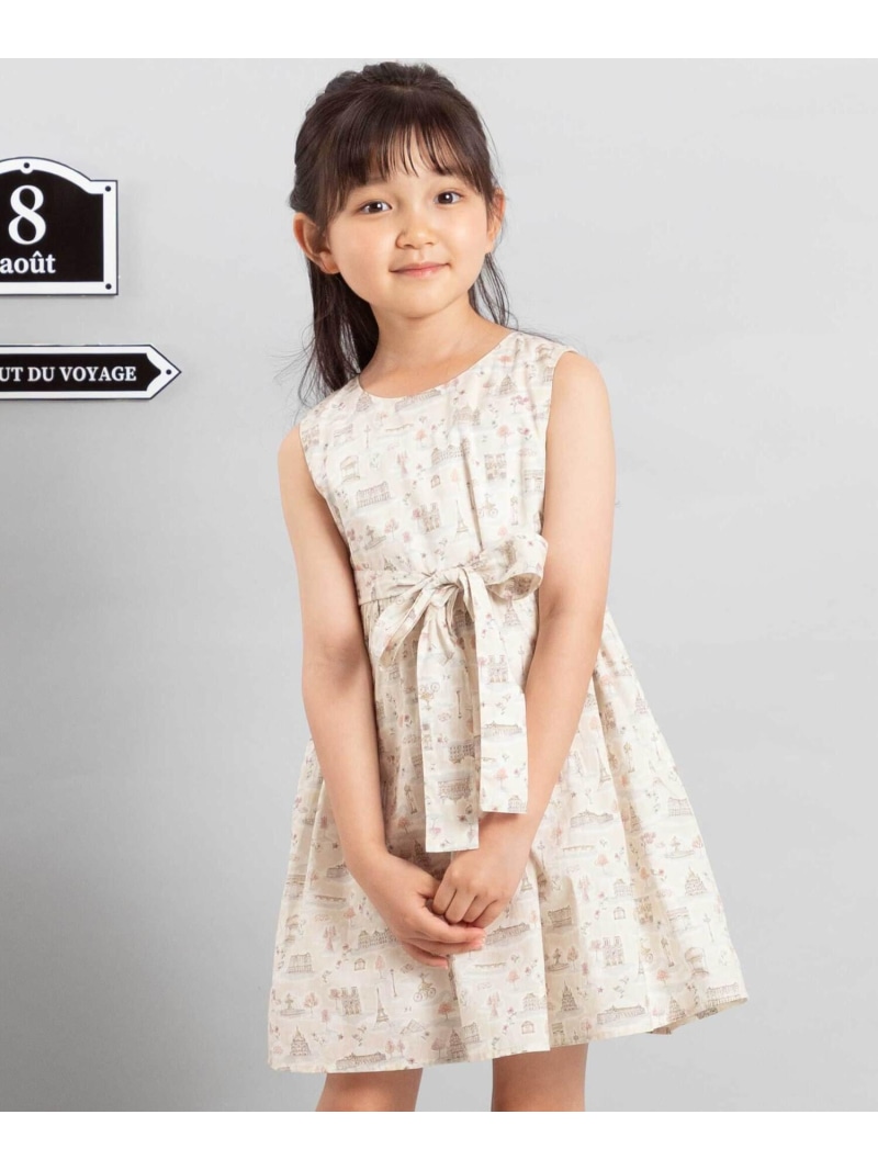 【SALE／50%OFF】BeBe 【お一揃え】リバティタナローン(PARIS POSTCARD)リボンベルトワンピース(90~150糎) ベベ オンライン バス発着場 衣装・お召しもの 衣装 ベージュ【RBA_E】【貨物輸送無料】 ワンピース-キッズ・ベビー・マタニティ