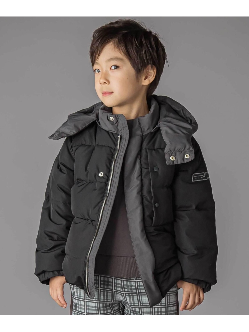 BeBe Petits Pois Vert 配色タフタ切り替えダウンコート(95~160cm) ベベ オンライン ストア ジャケット・アウター ダウンジャケット・ダウンベスト ブラック グリーン【送料無料】｜ Fashion Kids